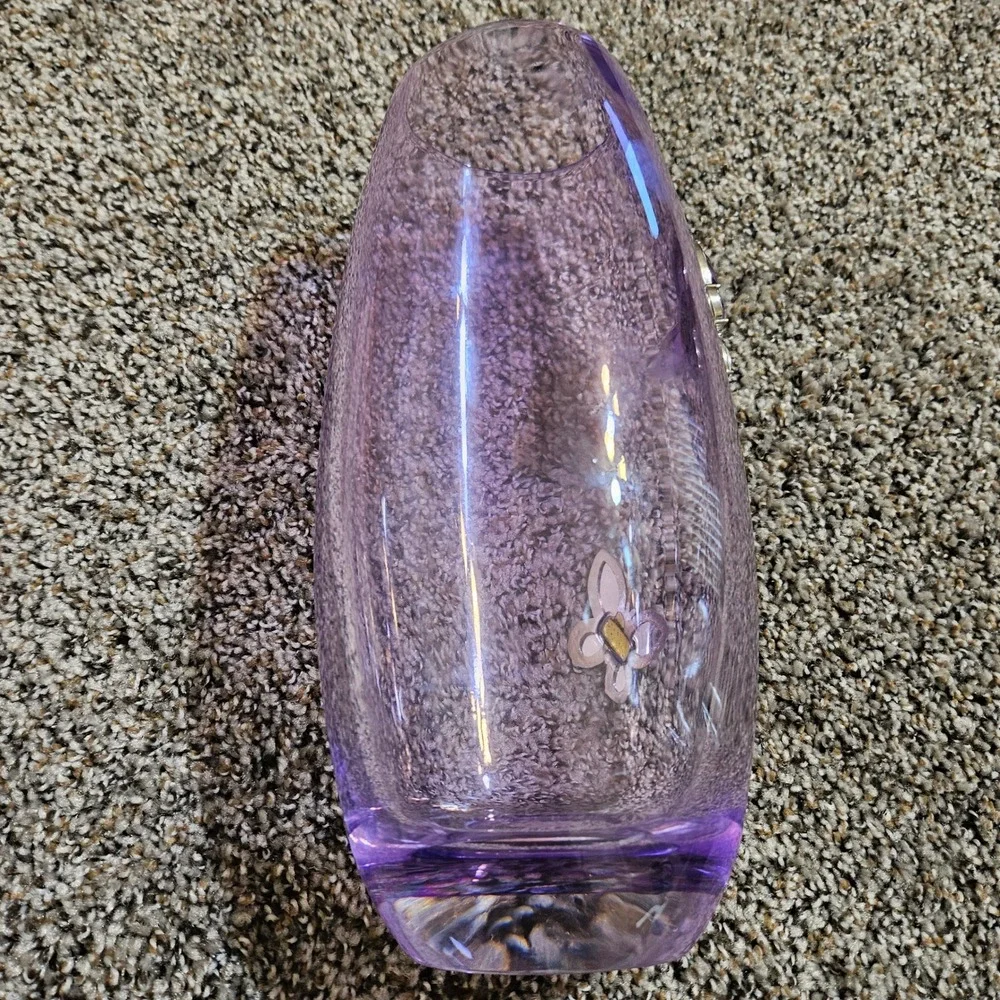 Teleflora Lavender Purple Lead Crystal Butterfly Vase Czech Republic Jeweled 8in